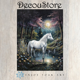 White Horse in a Peaceful Oasis Decoupage Tissue Paper