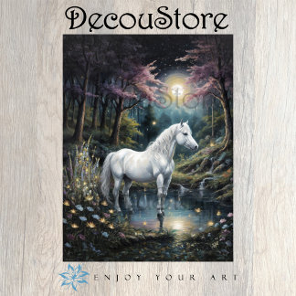 White Horse in a Peaceful Oasis Decoupage Tissue Paper