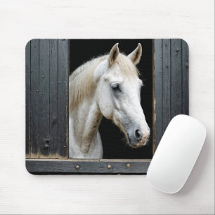 White Horse In a Stable Window Mouse Pad