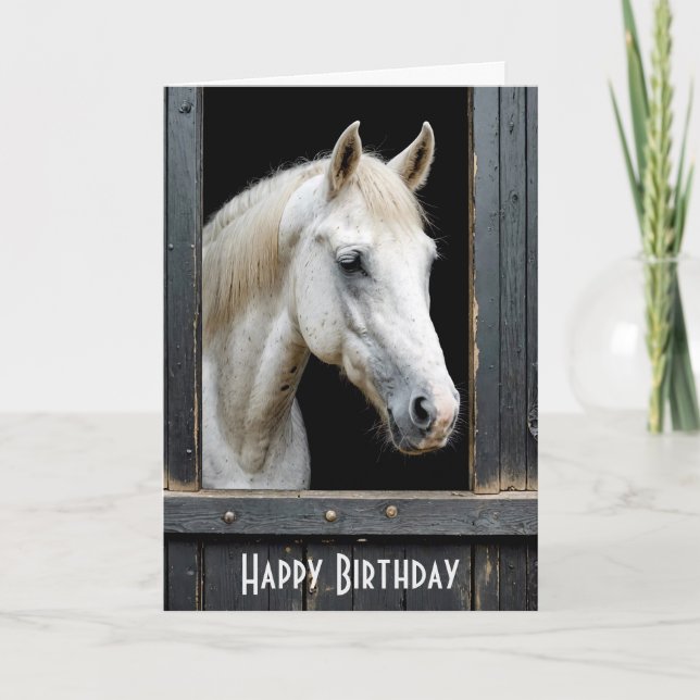 White Horse In Barn Stable Card (Front)