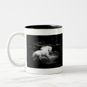 White Horse in Black and White Two-Tone Coffee Mug
