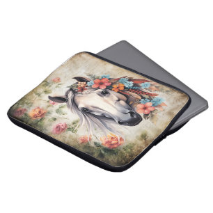 White horse in flowers. Laptop Sleeve