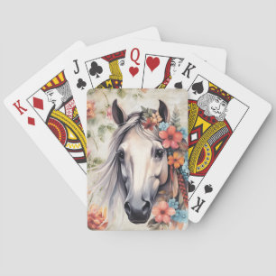White horse in flowers. Playing Cards