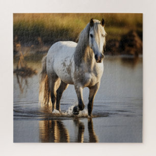 White Horse in Lake Jigsaw Puzzle