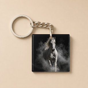 White Horse In Smoke Key Ring