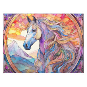 White Horse in Stained Glass  Tablecloth