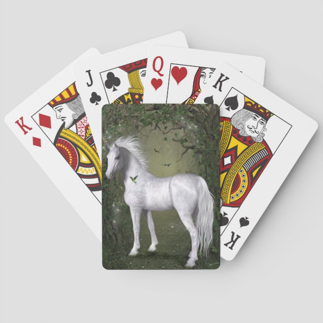 White Horse in the Woods with Hummingbirds Playing Cards (Back)