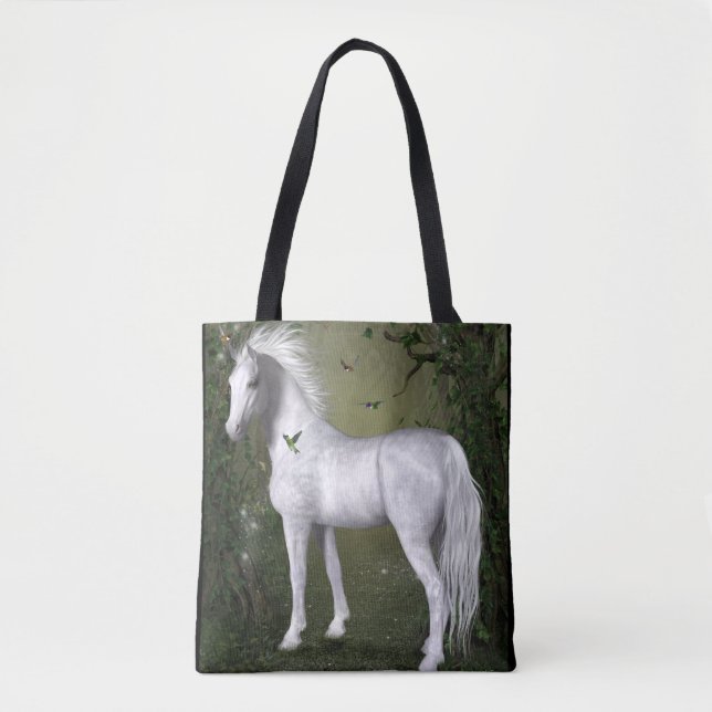 White Horse in the Woods with Hummingbirds Tote (Front)