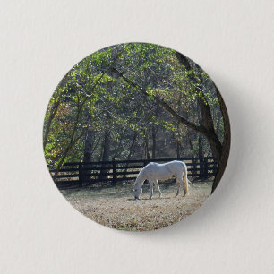White Horse in trees 6 Cm Round Badge