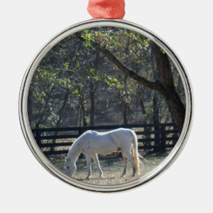 White Horse in trees Metal Ornament