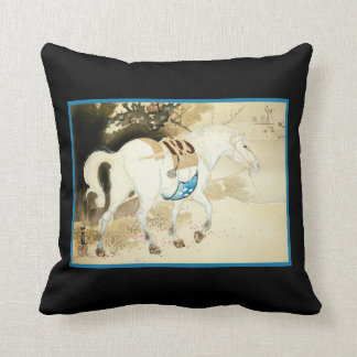 White Horse Japanese Woodblock Art chic Decor Cushion