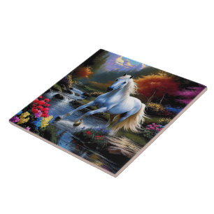White horse Keep or design your own Ceramic Tile