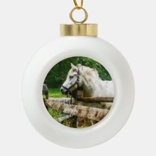 White Horse Looking Away Ceramic Ball Christmas Ornament