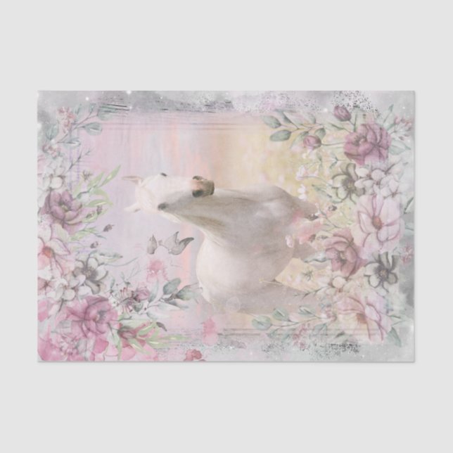 White Horse Meadow Fantasy Decoupage Tissue Paper (Front)