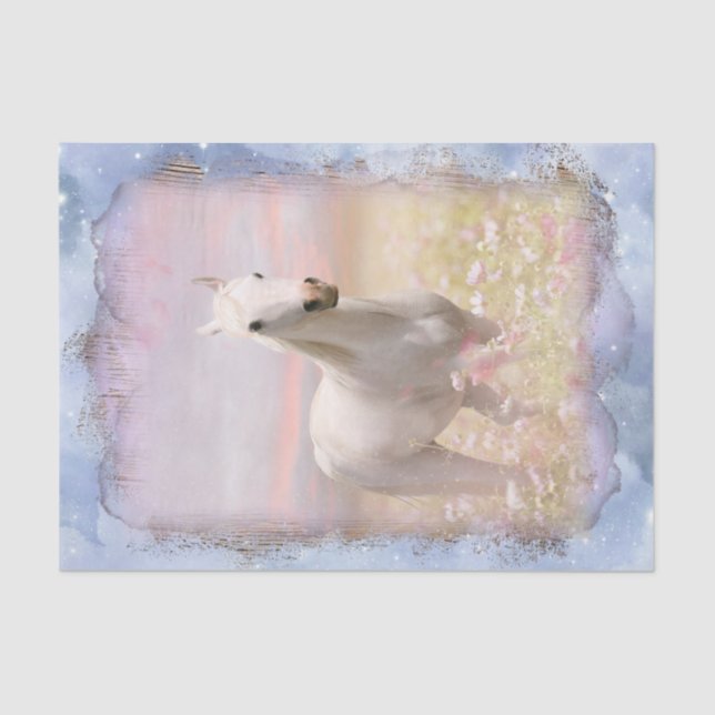 White Horse Meadow Fantasy Decoupage Tissue Paper (Front)