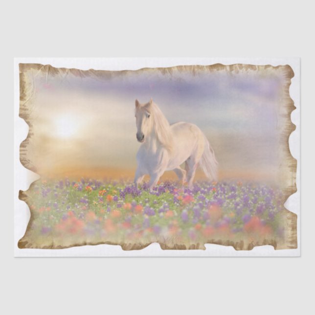 White Horse Meadow Fantasy Decoupage Tissue Paper (Front)