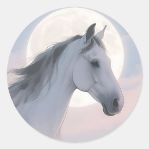 White Horse Moonlit Portrait Classic Round Sticker