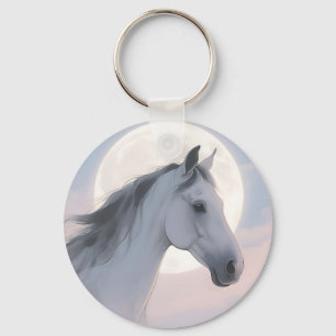 White Horse Moonlit Portrait Key Ring