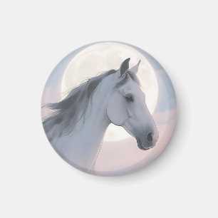 White Horse Moonlit Portrait Magnet