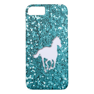 White Horse on Aqua Glitter Look iPhone 8/7 Case
