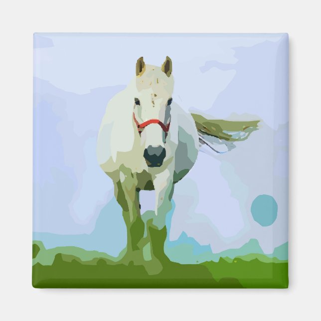 White Horse Painted Portrait Magnet (Front)