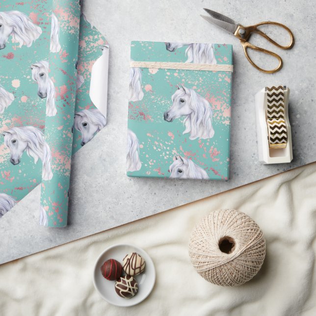 White Horse Pink Birthday Girl Cowgirl  Wrapping Paper (Crafts)