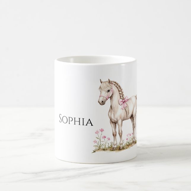 White Horse Pink Bow Floral Coffee Mug (Center)