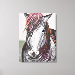 White Horse Pink Hair Art Design Canvas Print