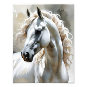 White horse printed on foil photo print