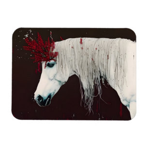 White Horse Red Flowers Magnet
