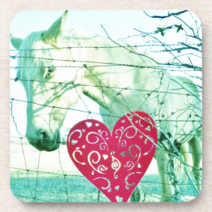 White Horse Red Heart Valentine Coaster