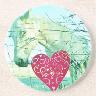 White Horse Red Heart Valentine Coaster