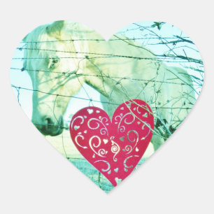 White Horse Red Heart Valentine Sticker