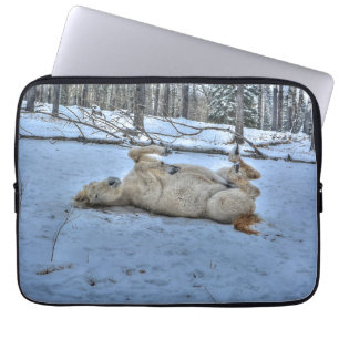 White Horse Rolling in Winter Snow Laptop Sleeve