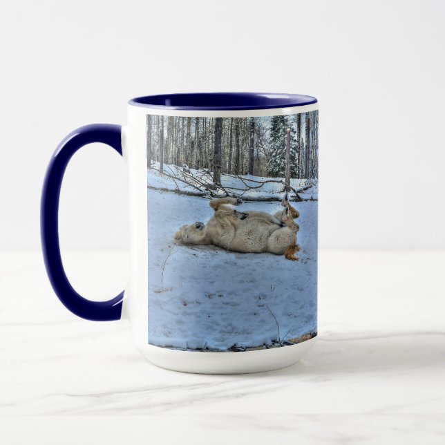 White Horse Rolling in Winter Snow Mug (Left)