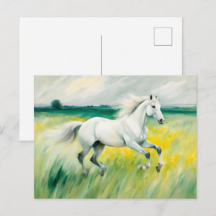 White Horse Running Across Meadow Postcard