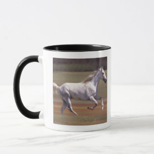 White horse running in field mug