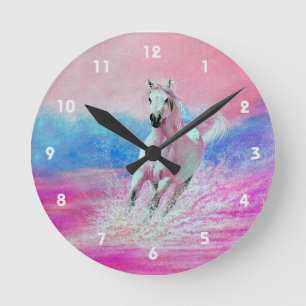 White Horse Running on a Beach clock