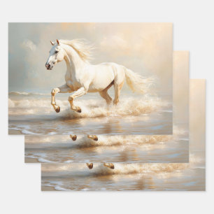 White Horse Running on the Beach Decoupage Wrapping Paper Sheet