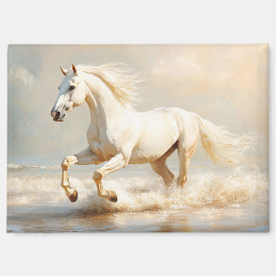 White Horse Running on the Beach Magnet