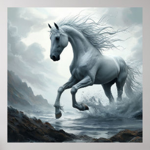 White Horse Running Through Water Poster