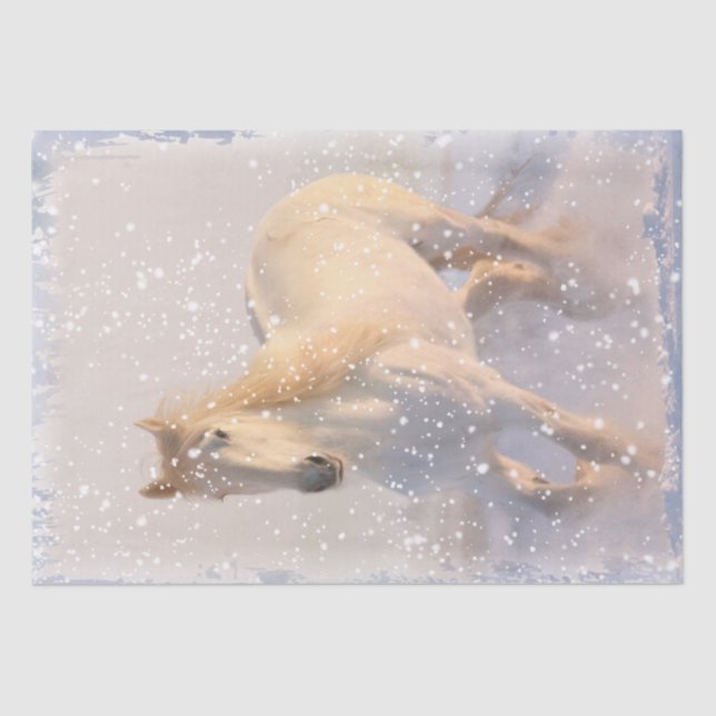 White Horse Snow Decoupage Tissue Paper (Front)