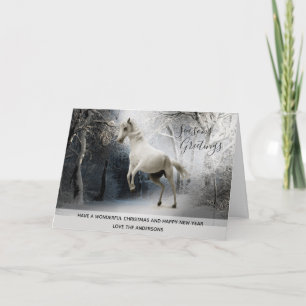 White Horse Snow Xmas Photo Personalised Holiday Card
