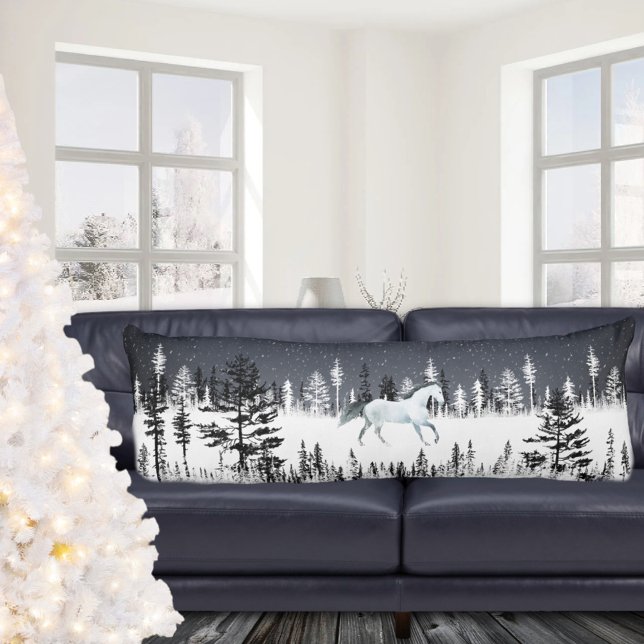 White Horse Snowy Night Eastern Pine Tree Forest Body Cushion (White Horse Snowy Night Eastern Pine Tree Forest Body Pillow)