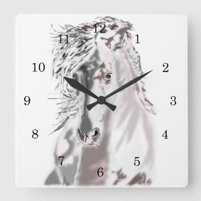 White Horse Square Wall Clock (Front)