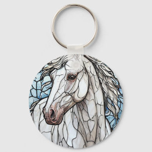 White Horse stained glass Key Ring
