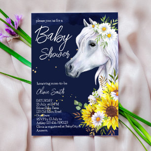 White horse sunflowers cowgirl baby shower invitation