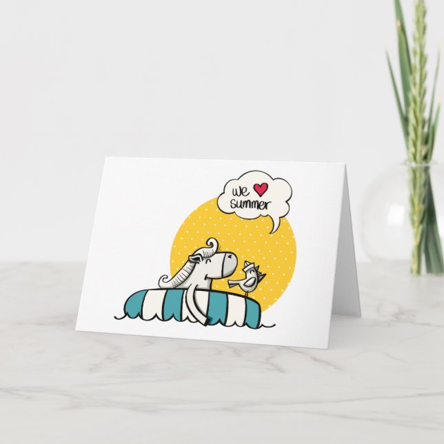 White horse swimming with bird thank you card (Front)