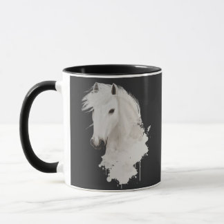 WHITE HORSE TAZA WITH BLACK BACKGROUND MUG