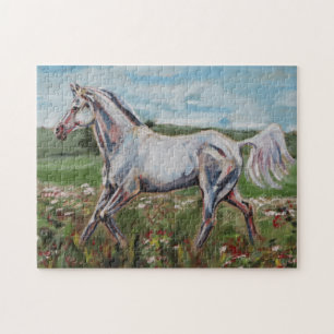 White Horse Trotting Jigsaw Puzzle